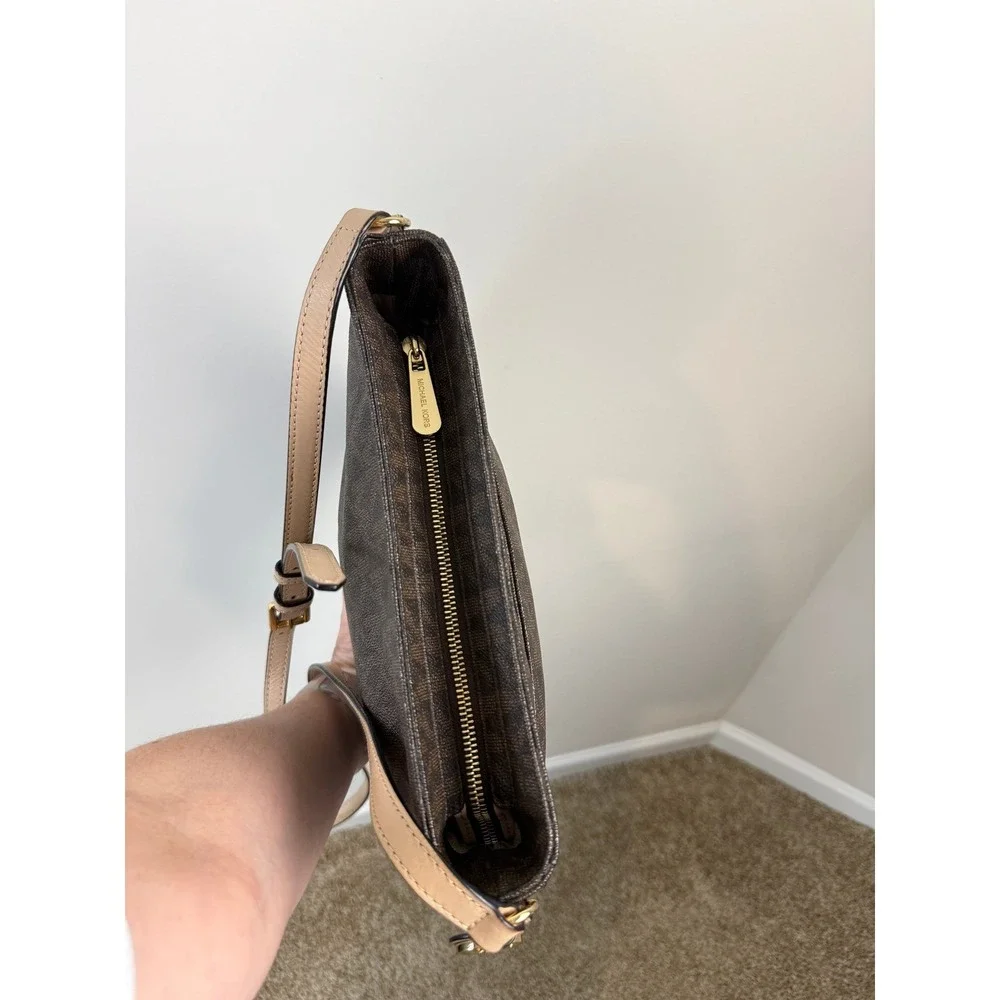 Michael Kors Crossbody Bag Women Medium Brown Signature Logo Gold‎ Hardware